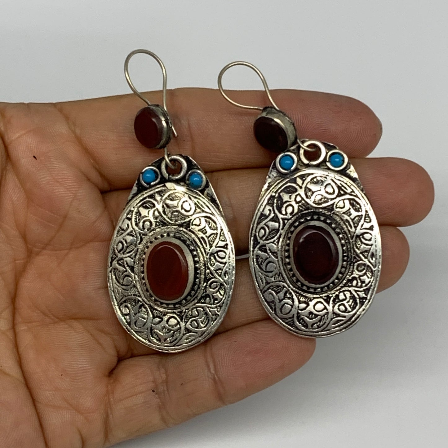 18g, 2.6"x1.1" Turkmen Earring Tribal Jewelry Carnelian Oval Boho, B14220