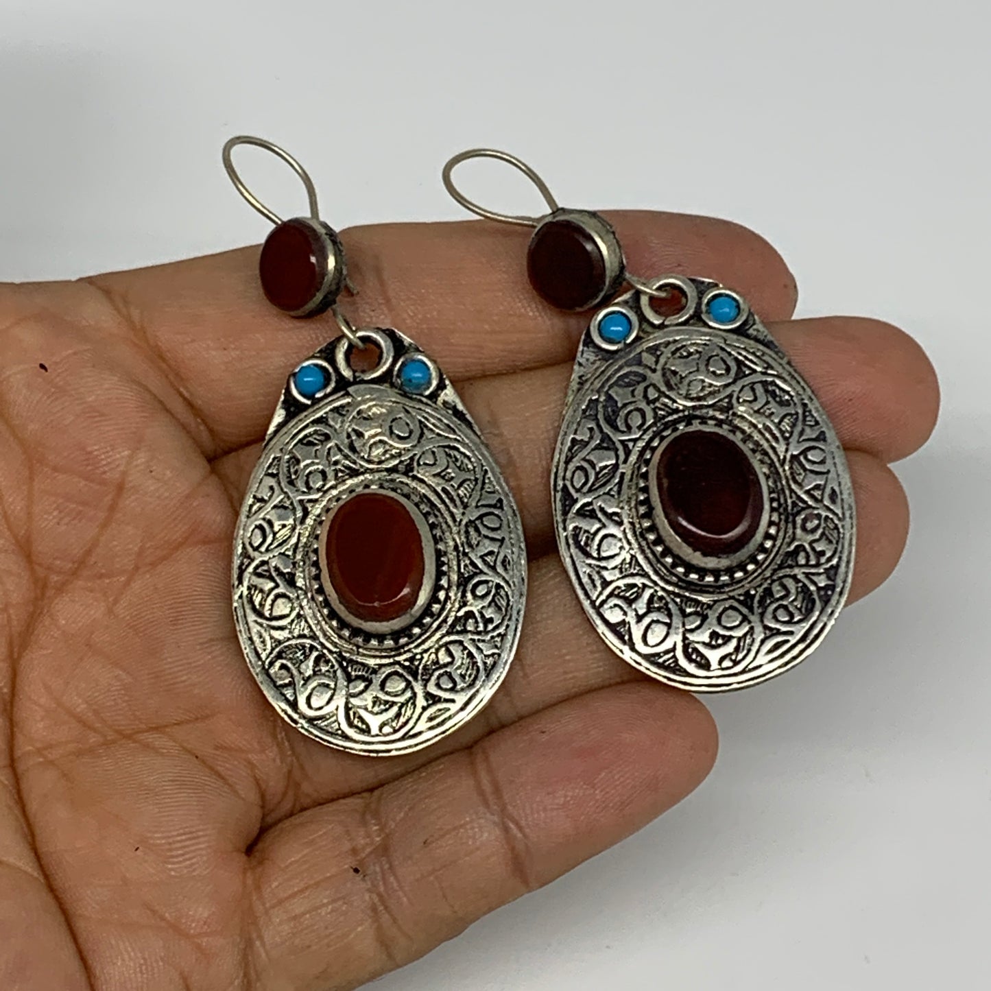 18g, 2.6"x1.1" Turkmen Earring Tribal Jewelry Carnelian Oval Boho, B14220