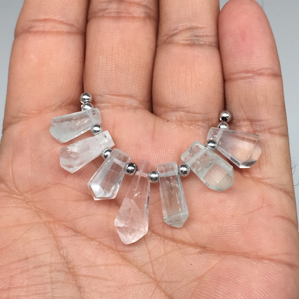 29.5cts, 7pcs,13mm-20mm Aquamarine Gemstone Faceted Points Beads @Pakistan,BE41