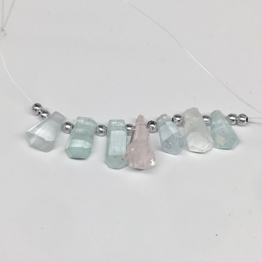 29.5cts, 7pcs,13mm-20mm Aquamarine Gemstone Faceted Points Beads @Pakistan,BE41