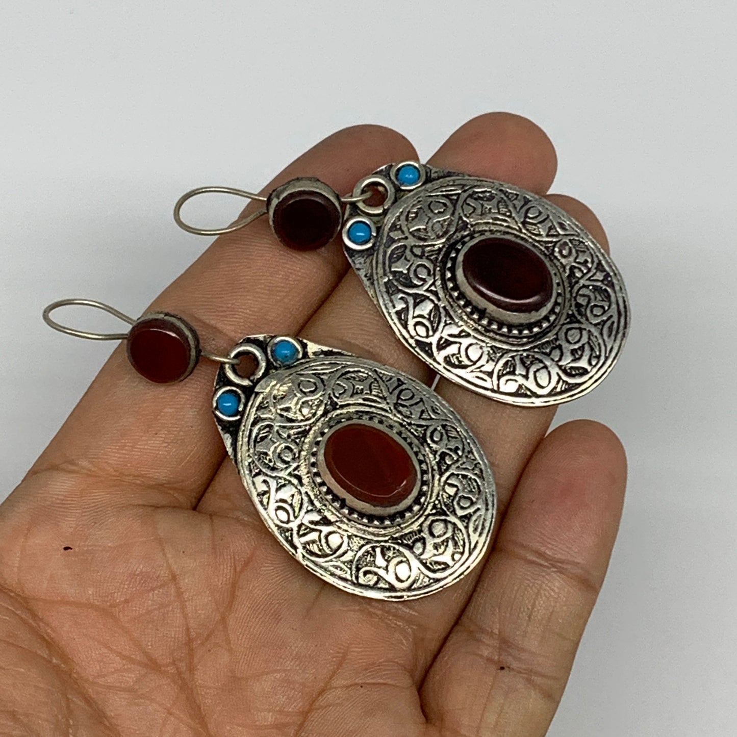 18g, 2.6"x1.1" Turkmen Earring Tribal Jewelry Carnelian Oval Boho, B14220