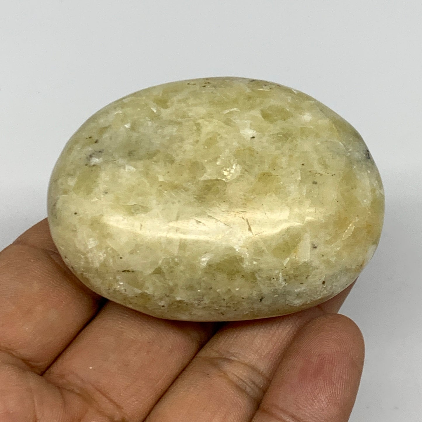 96.1g, 2.3"x1.7"x1", Natural Yellow Calcite Palm-Stone Crystal Polished Reiki, B