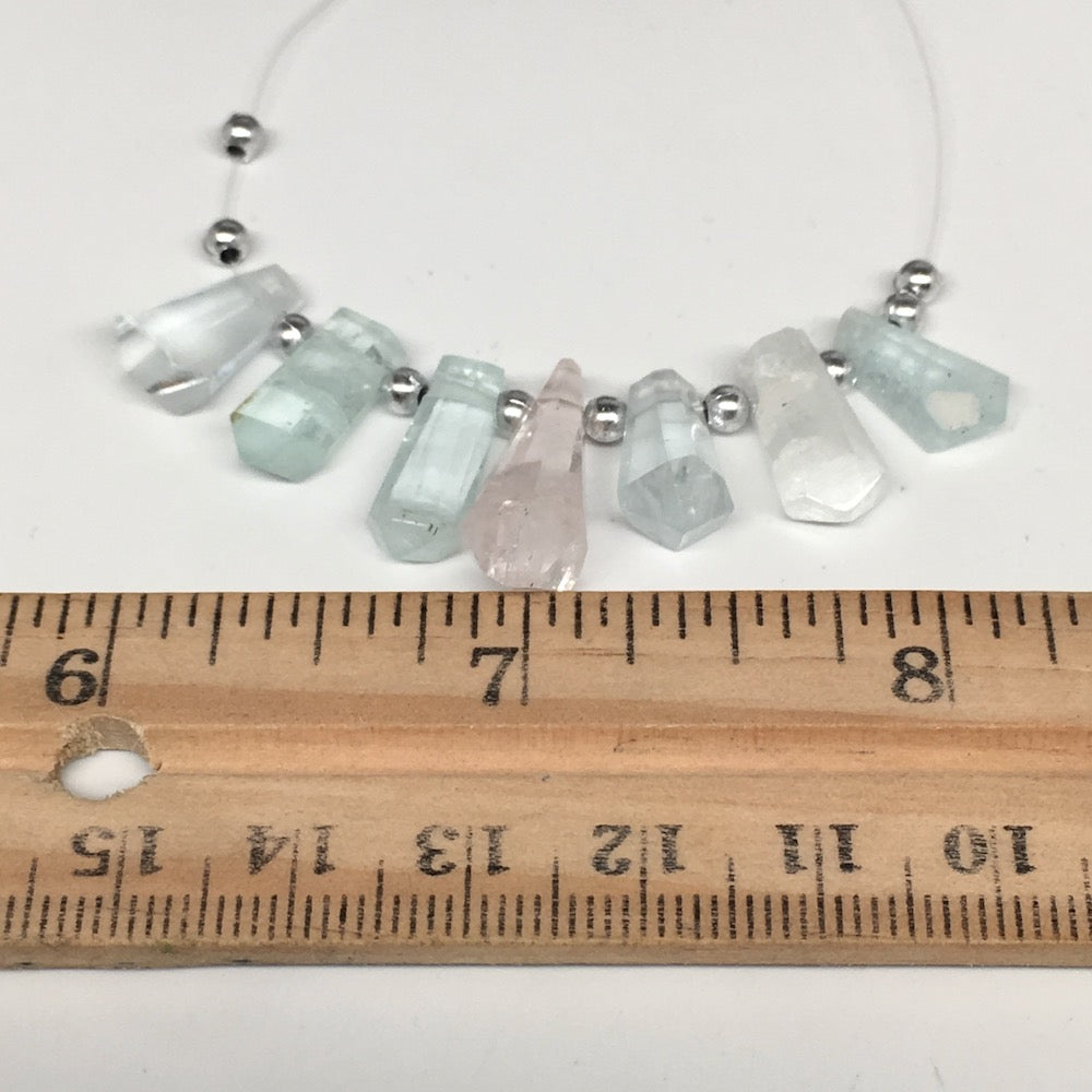 29.5cts, 7pcs,13mm-20mm Aquamarine Gemstone Faceted Points Beads @Pakistan,BE41