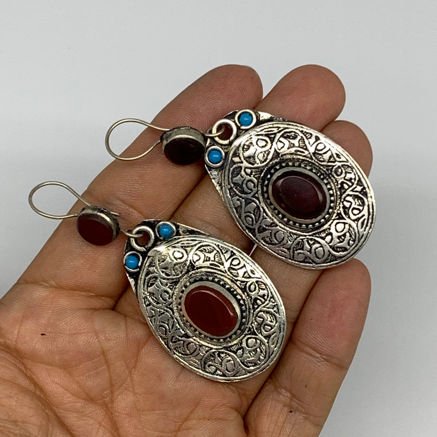 18g, 2.6"x1.1" Turkmen Earring Tribal Jewelry Carnelian Oval Boho, B14220