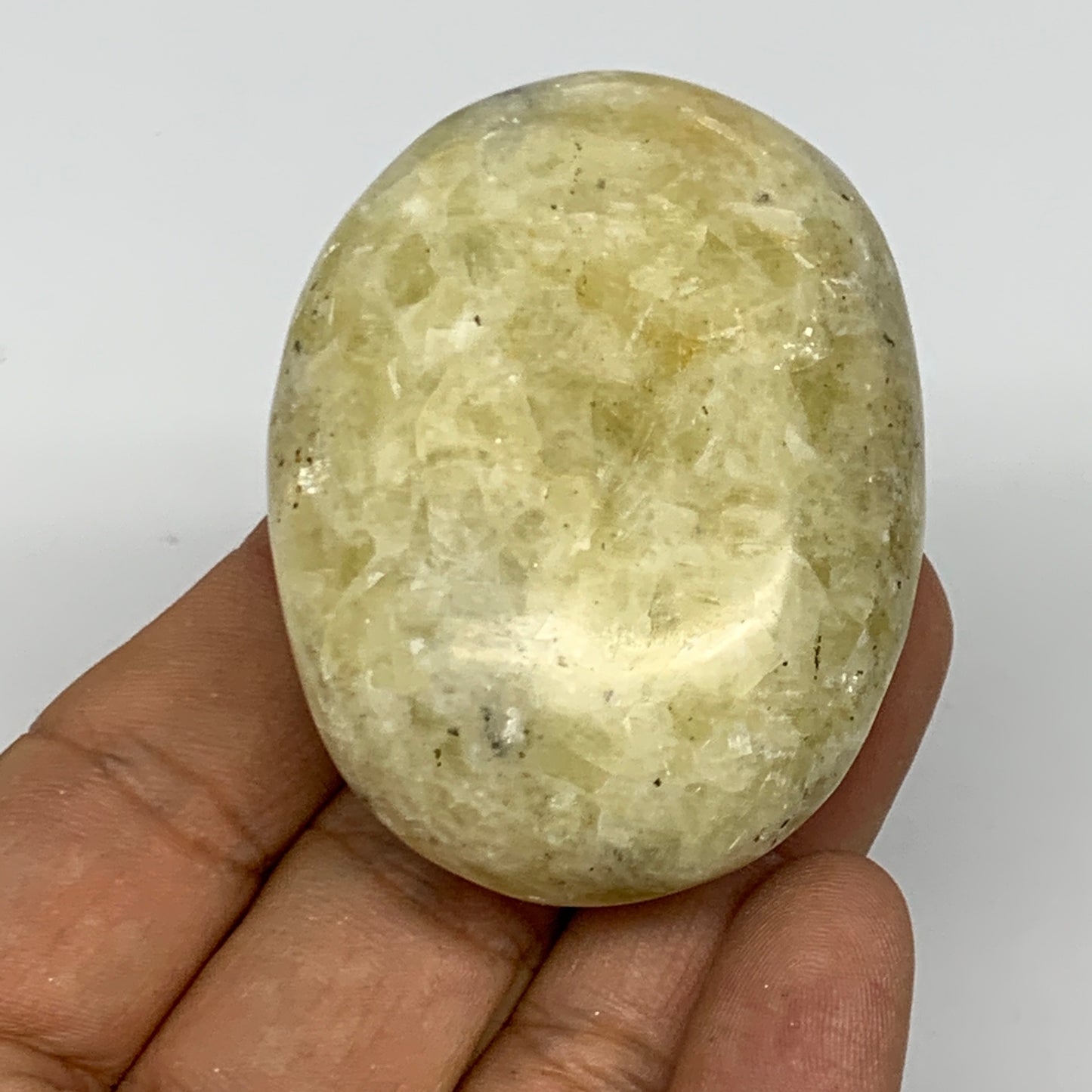 96.1g, 2.3"x1.7"x1", Natural Yellow Calcite Palm-Stone Crystal Polished Reiki, B