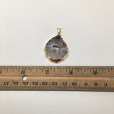 40.5 Cts Agate Druzy Slice Geode Gold Plated Pendant Handmade from Brazil,Bp826