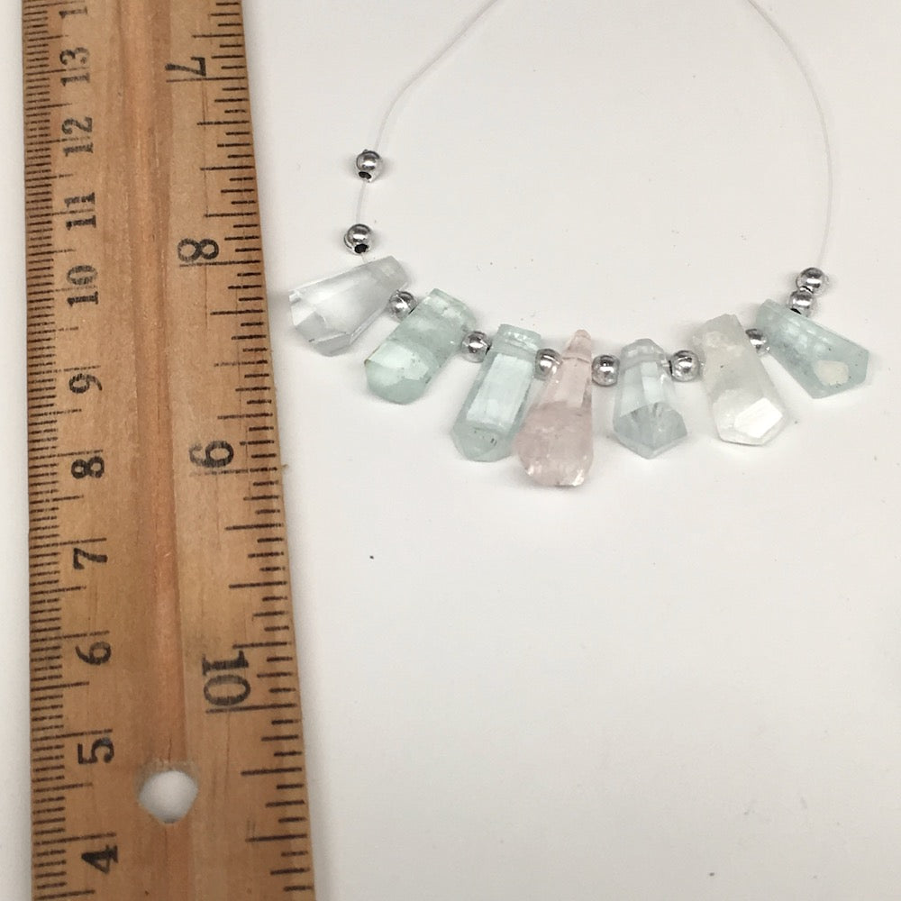 29.5cts, 7pcs,13mm-20mm Aquamarine Gemstone Faceted Points Beads @Pakistan,BE41