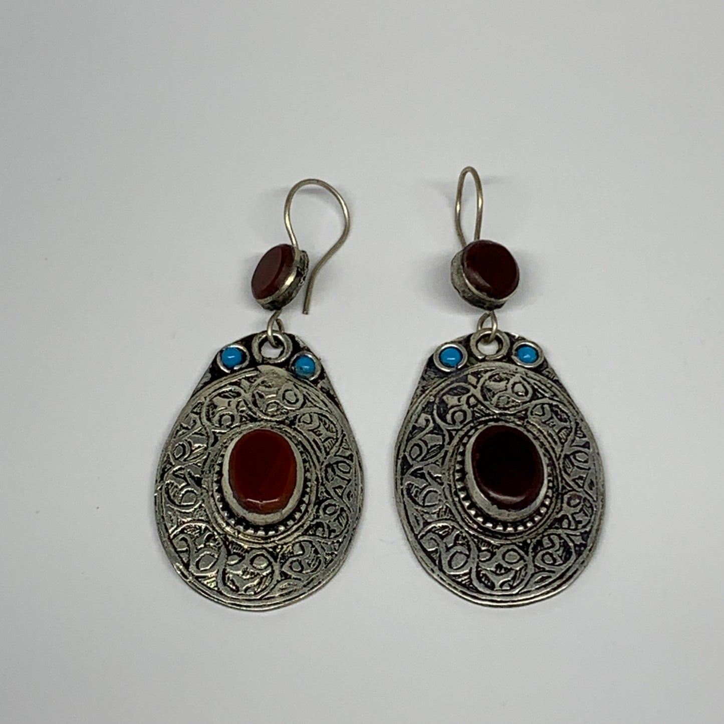 18g, 2.6"x1.1" Turkmen Earring Tribal Jewelry Carnelian Oval Boho, B14220