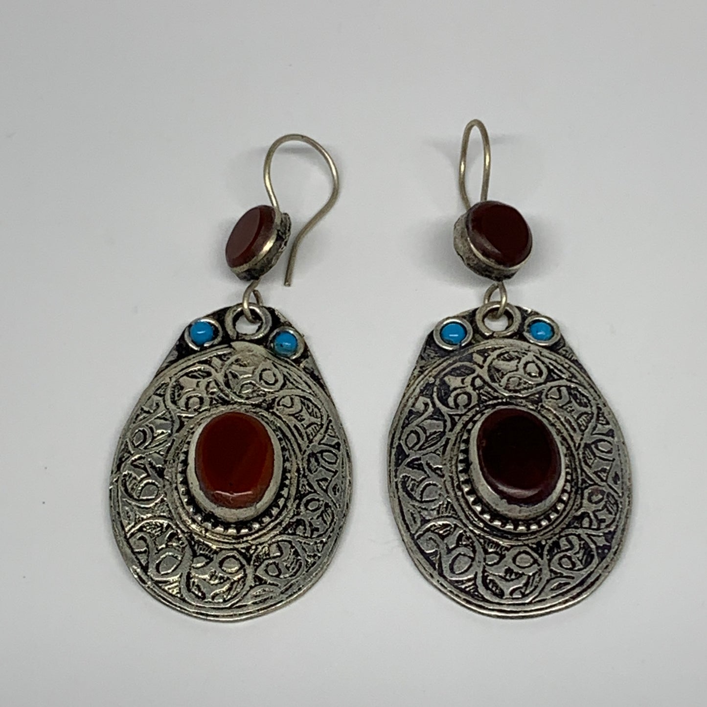 18g, 2.6"x1.1" Turkmen Earring Tribal Jewelry Carnelian Oval Boho, B14220