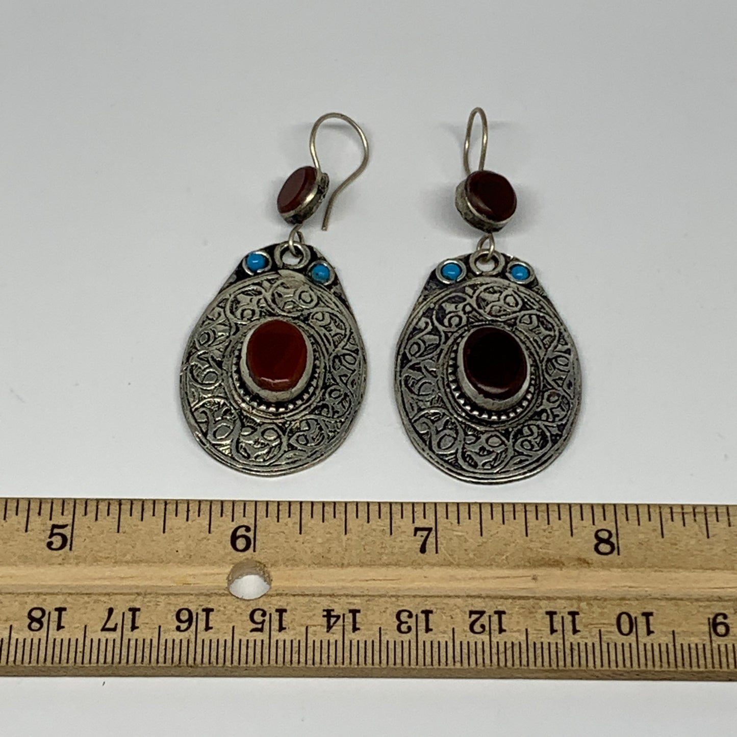 18g, 2.6"x1.1" Turkmen Earring Tribal Jewelry Carnelian Oval Boho, B14220