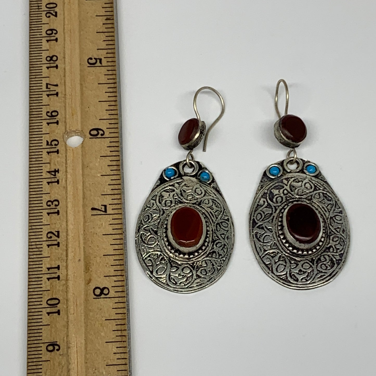 18g, 2.6"x1.1" Turkmen Earring Tribal Jewelry Carnelian Oval Boho, B14220