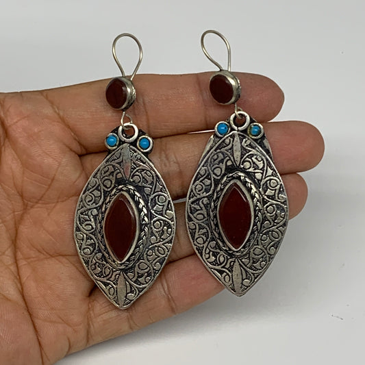 23g, 3.1"x1.2" Turkmen Earring Tribal Jewelry Carnelian Teardrop Boho, B14219