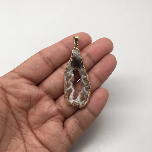 32 Cts Agate Druzy Slice Geode Gold Plated Pendant Handmade from Brazil,Bp828 - watangem.com