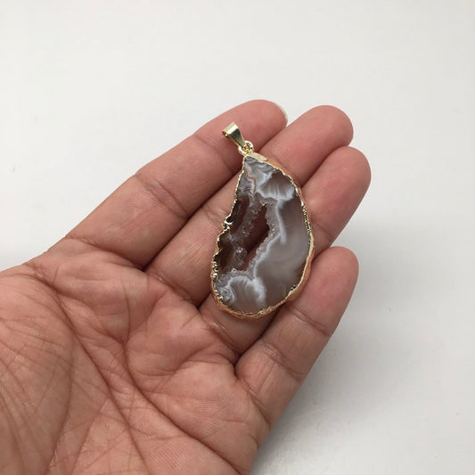 49.5 Cts Agate Druzy Slice Geode Gold Plated Pendant Handmade from Brazil,Bp829 - watangem.com