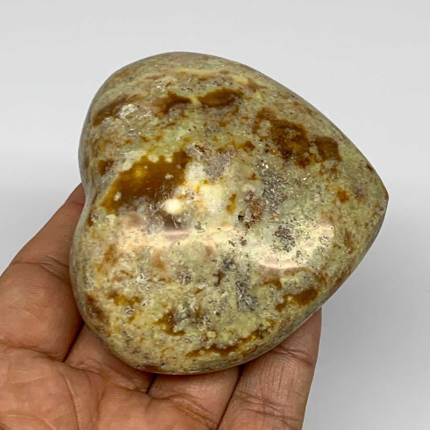 156.8g,2.6"x2.9"x1.2", Green Opal Heart Polished Gemstone @Madagascar, B17567