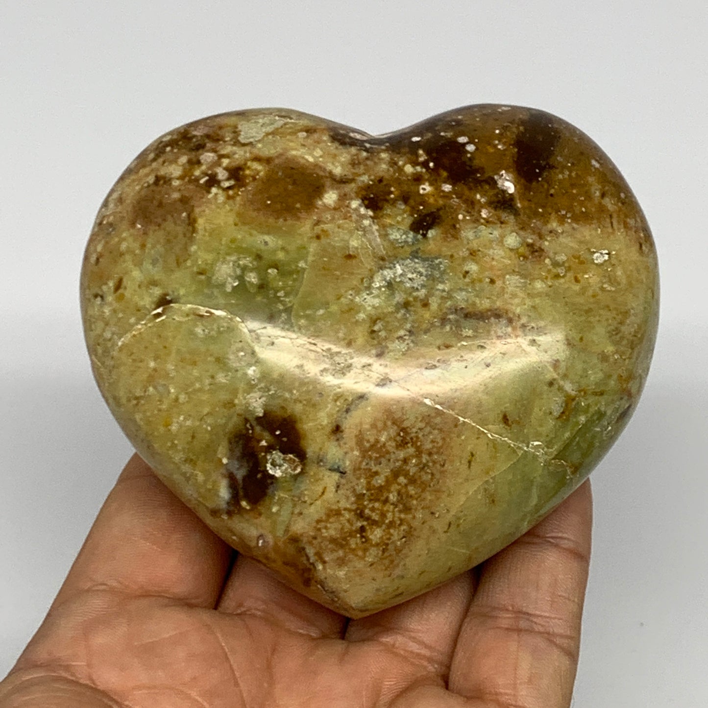 283.1g,2.9"x3.2"x1.6", Green Opal Heart Polished Gemstone @Madagascar, B17568
