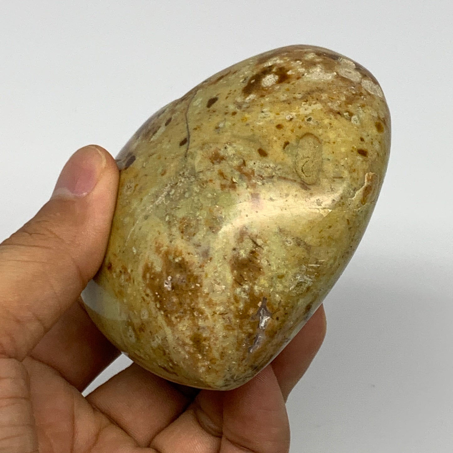 283.1g,2.9"x3.2"x1.6", Green Opal Heart Polished Gemstone @Madagascar, B17568