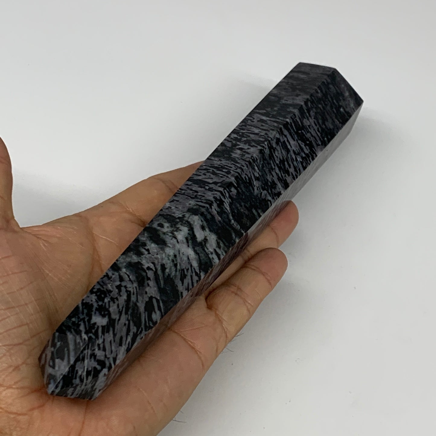 475.2g, 8.3"x1.6"x1.4" Indigo Gabro Merlinite Point Tower @Madagascar,B18306