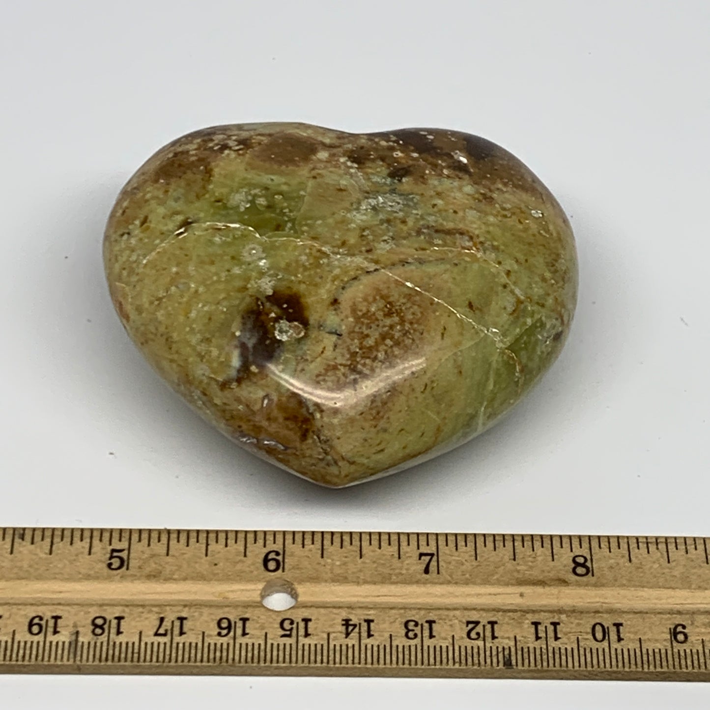 283.1g,2.9"x3.2"x1.6", Green Opal Heart Polished Gemstone @Madagascar, B17568