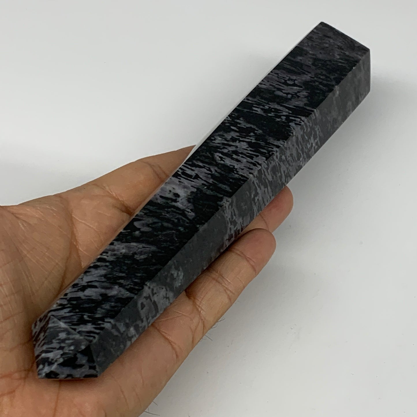 475.2g, 8.3"x1.6"x1.4" Indigo Gabro Merlinite Point Tower @Madagascar,B18306