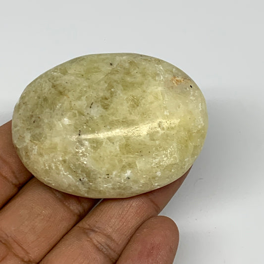 74.6g, 2.2"x1.7"x0.8", Natural Yellow Calcite Palm-Stone Crystal Polished Reiki,