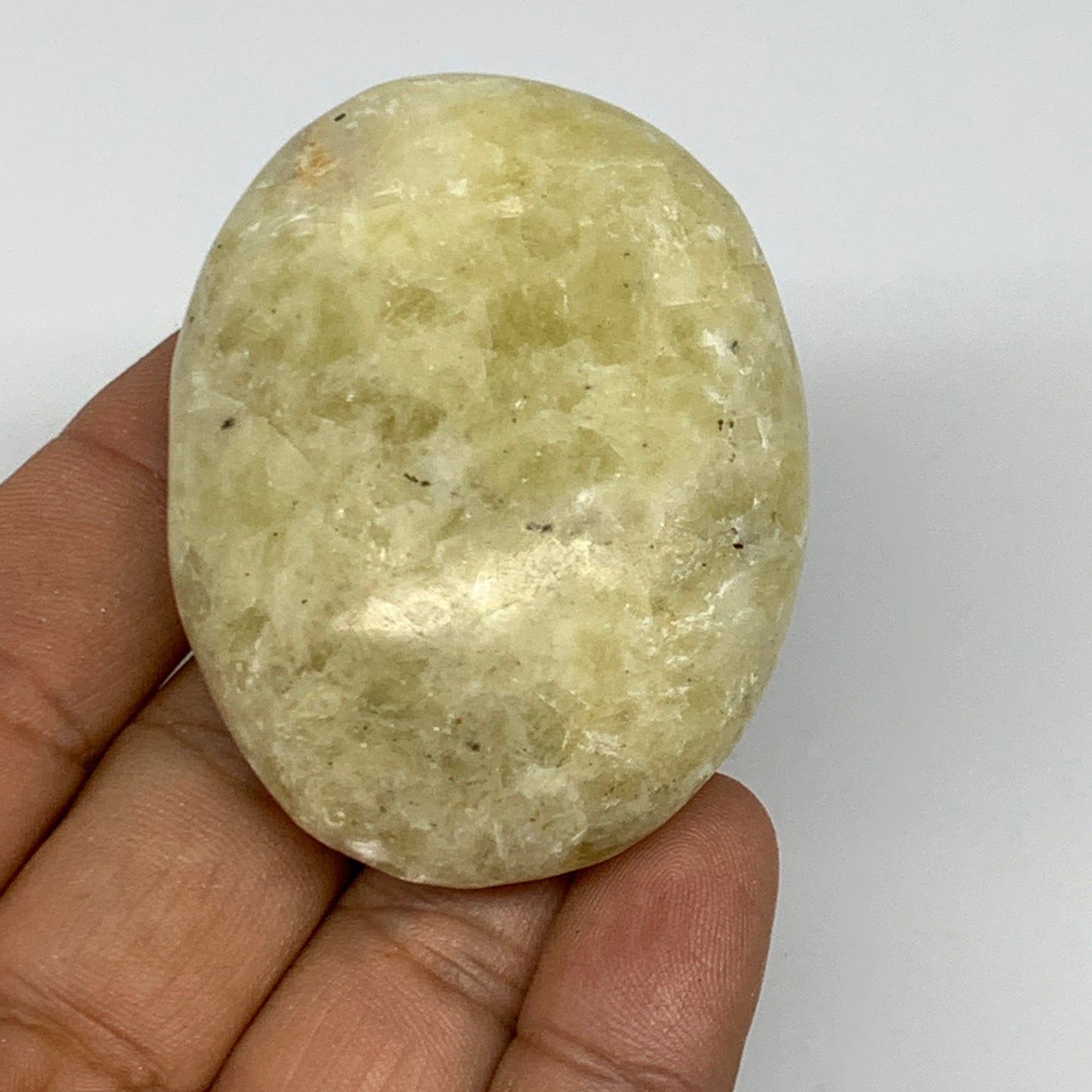 74.6g, 2.2"x1.7"x0.8", Natural Yellow Calcite Palm-Stone Crystal Polished Reiki,