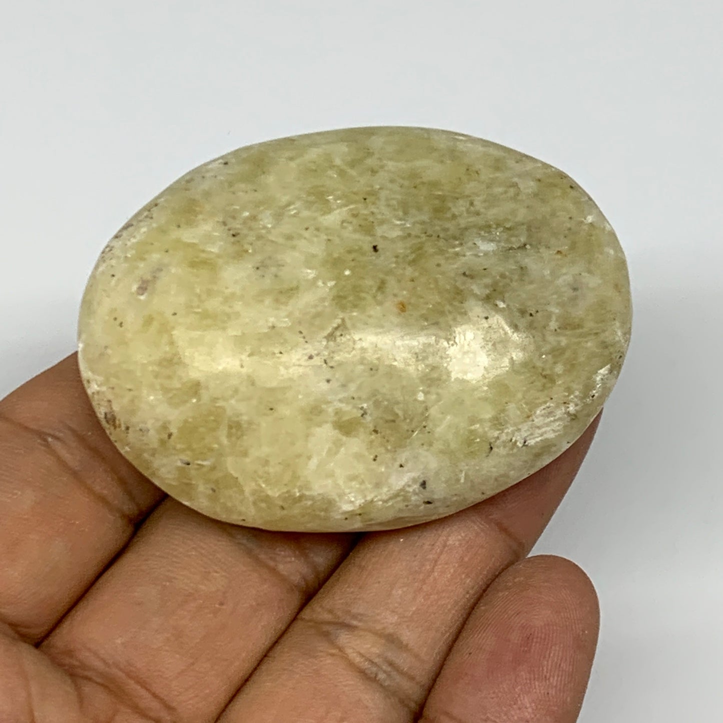 74.6g, 2.2"x1.7"x0.8", Natural Yellow Calcite Palm-Stone Crystal Polished Reiki,