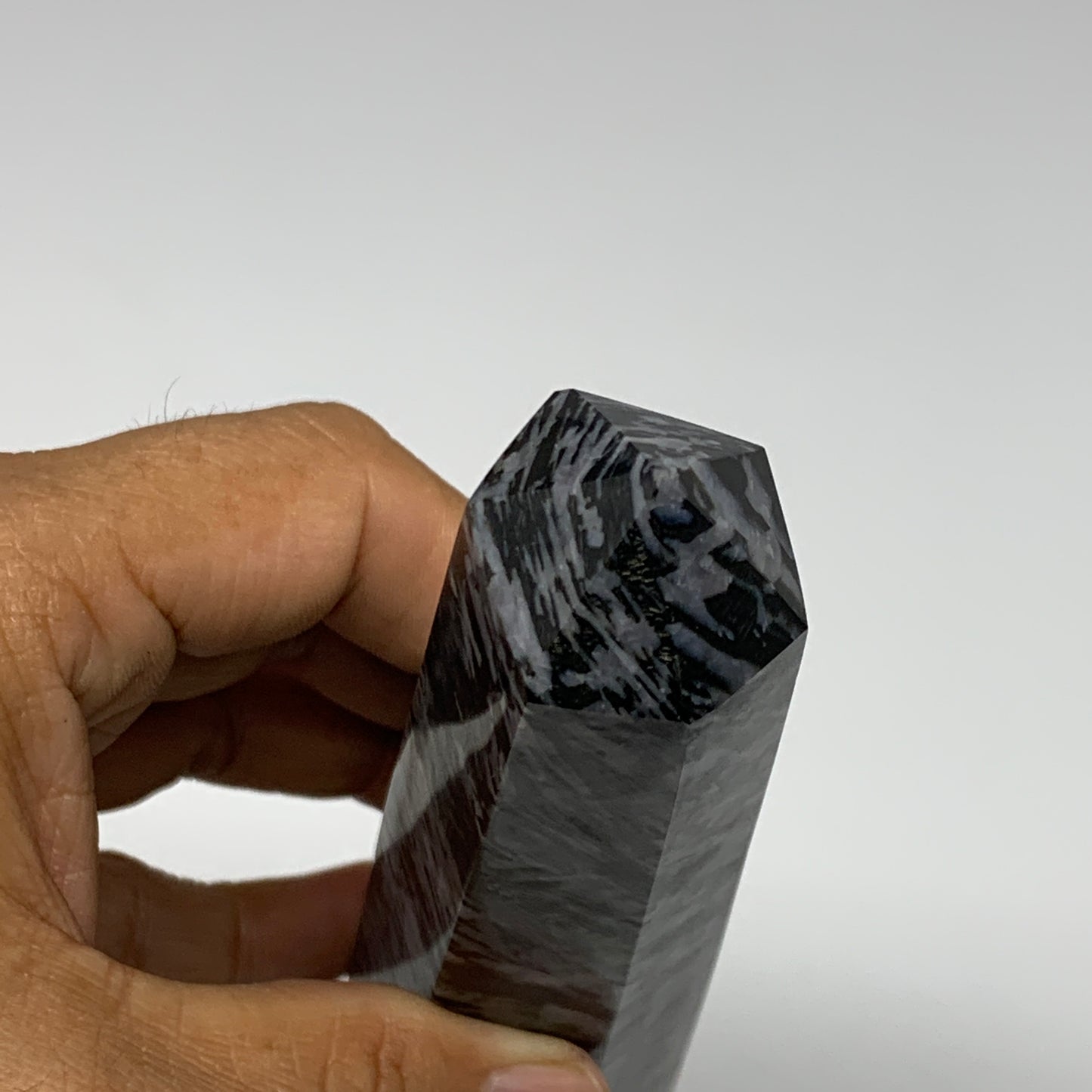 475.2g, 8.3"x1.6"x1.4" Indigo Gabro Merlinite Point Tower @Madagascar,B18306