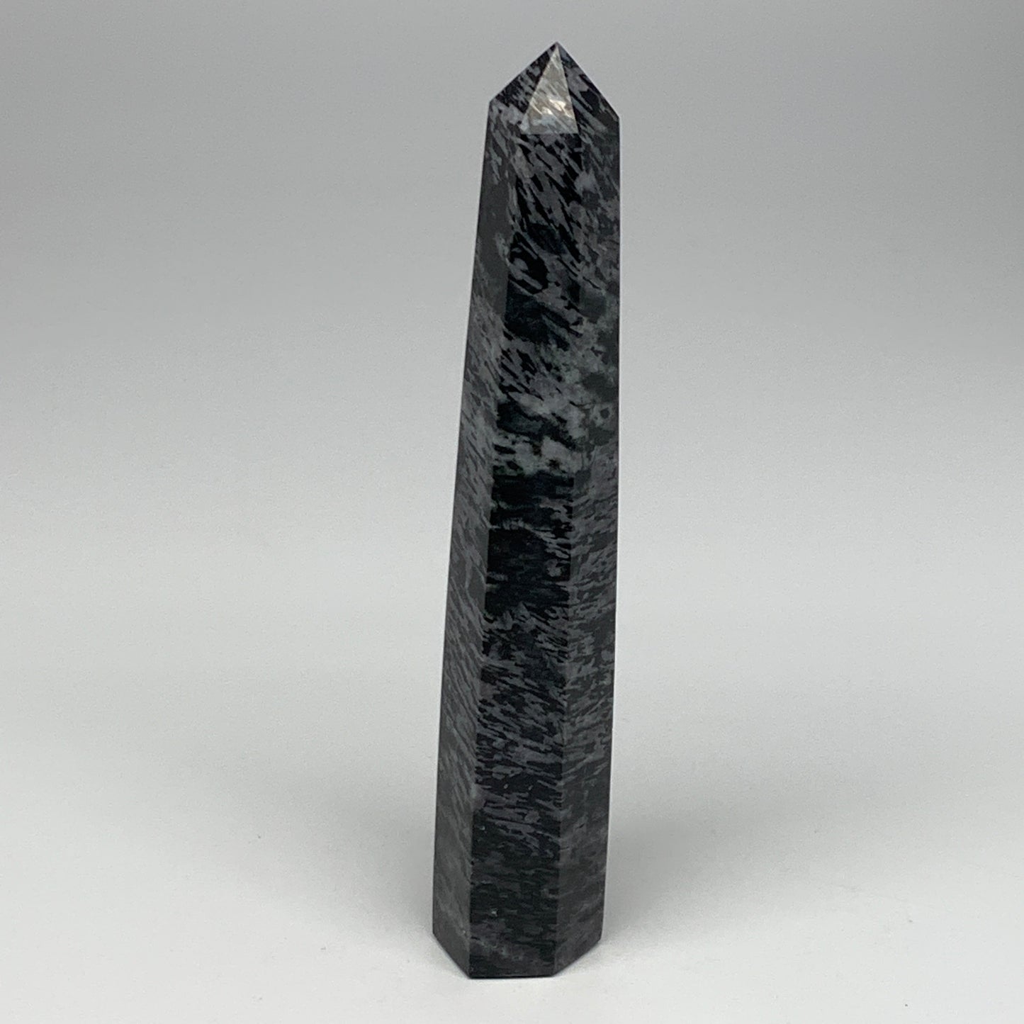 475.2g, 8.3"x1.6"x1.4" Indigo Gabro Merlinite Point Tower @Madagascar,B18306