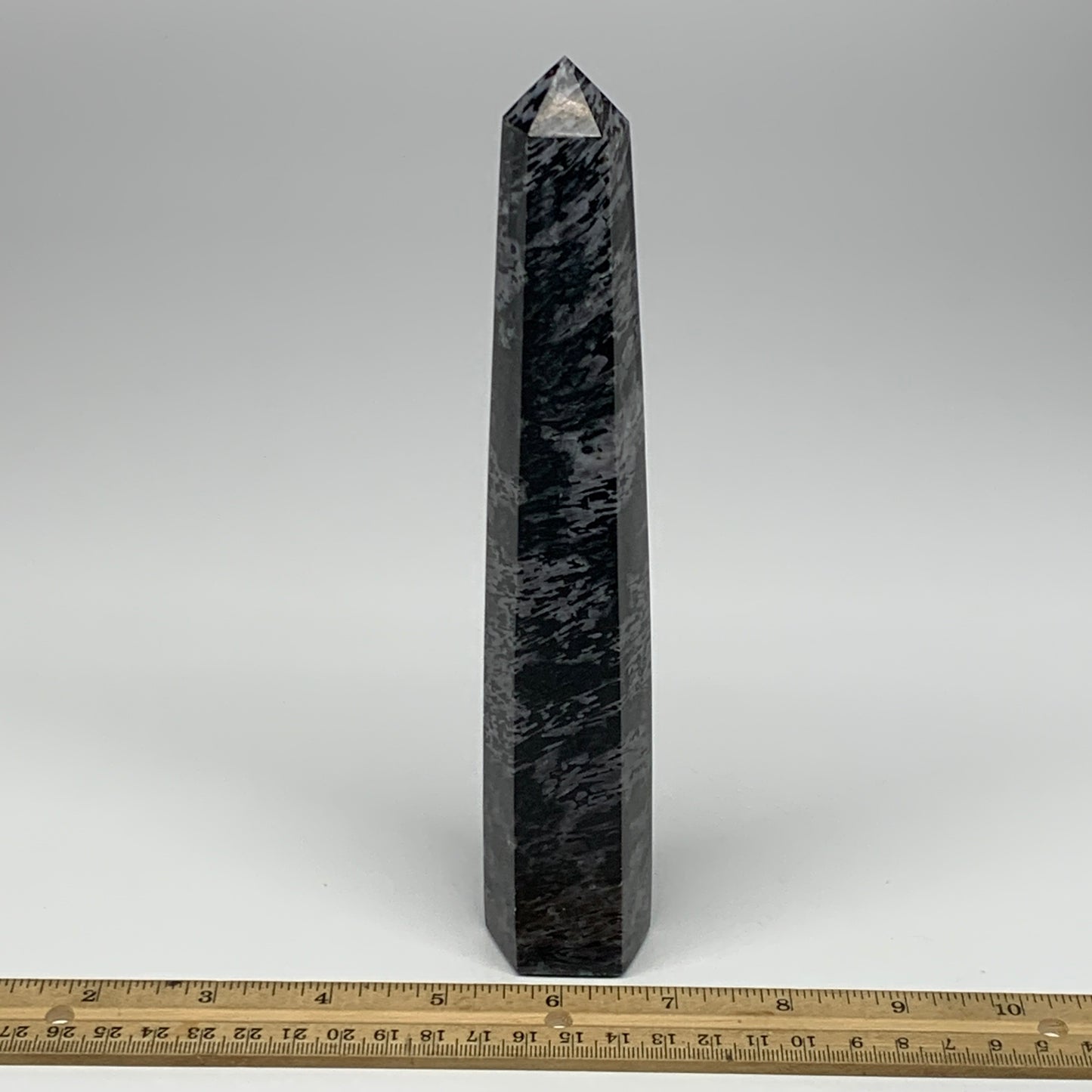 475.2g, 8.3"x1.6"x1.4" Indigo Gabro Merlinite Point Tower @Madagascar,B18306