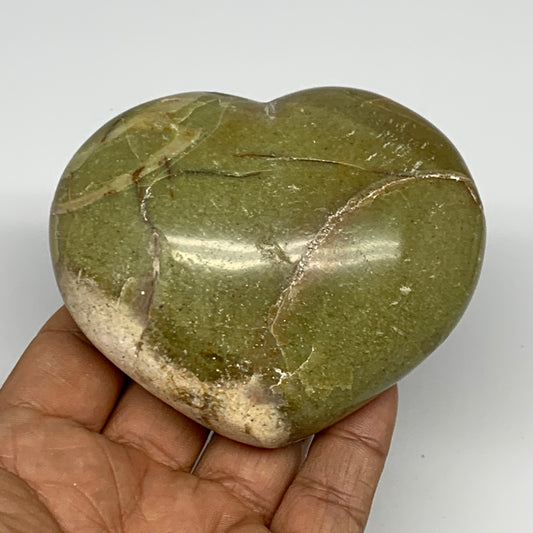 257.8g,2.9"x3.4"x1.6", Green Opal Heart Polished Gemstone @Madagascar, B17570