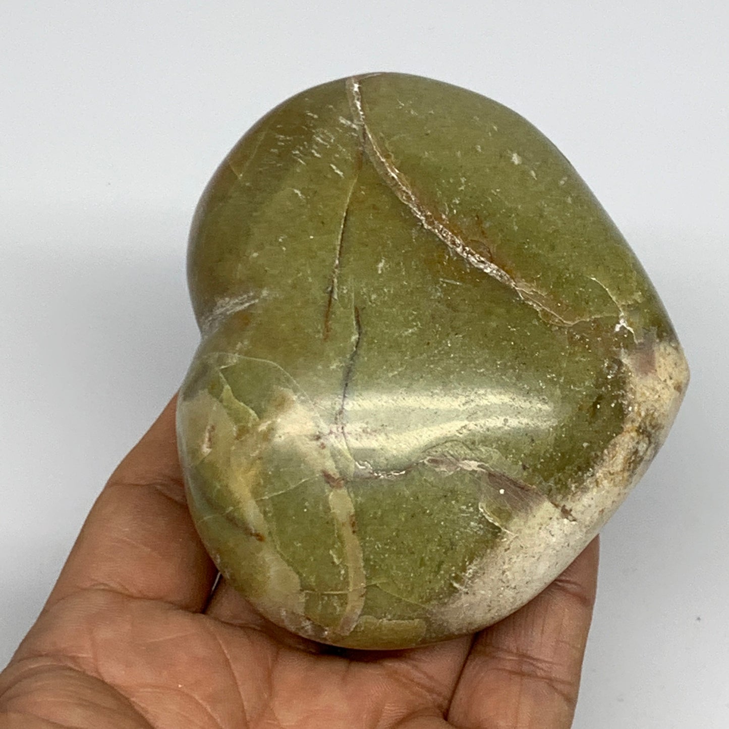 257.8g,2.9"x3.4"x1.6", Green Opal Heart Polished Gemstone @Madagascar, B17570