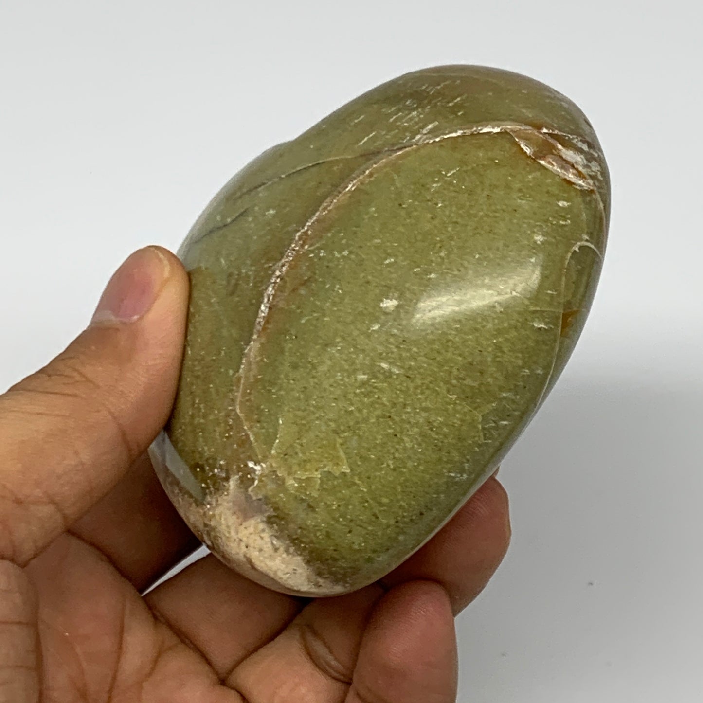 257.8g,2.9"x3.4"x1.6", Green Opal Heart Polished Gemstone @Madagascar, B17570