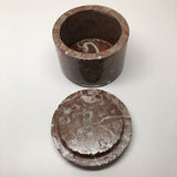 534g, 2.5"x3.4" Round Shape Fossils Ammonite Red Jewelry Box @Morocco, MF1016 - watangem.com