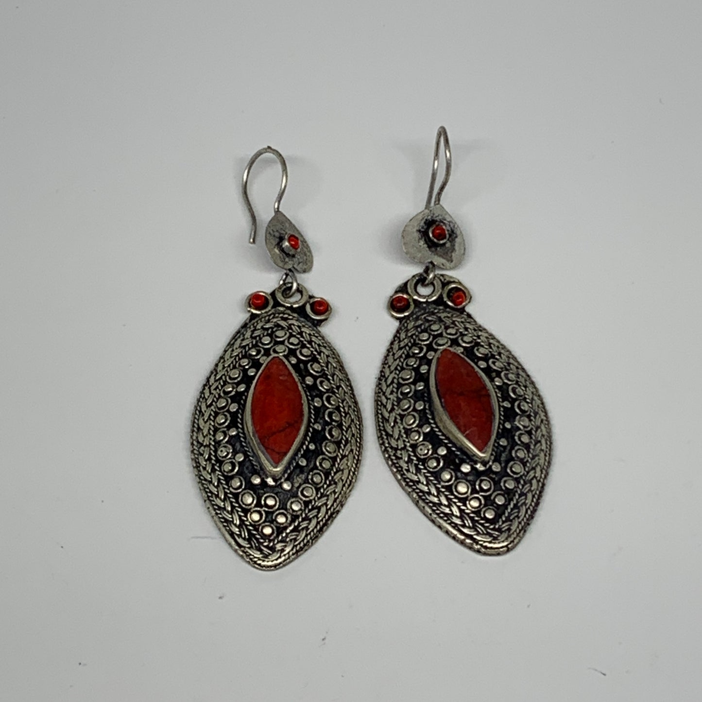 26.1g, 3.1"x1.1" Turkmen Earring Tribal Jewelry Carnelian Marquise Boho, B14309