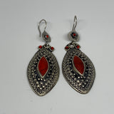 26.1g, 3.1"x1.1" Turkmen Earring Tribal Jewelry Carnelian Marquise Boho, B14309