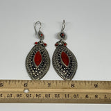 26.1g, 3.1"x1.1" Turkmen Earring Tribal Jewelry Carnelian Marquise Boho, B14309