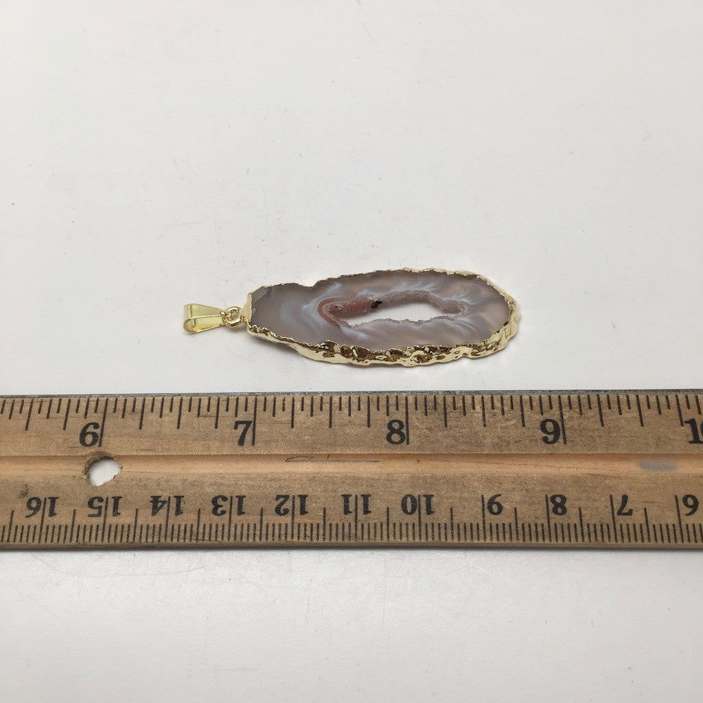 35 Cts Agate Druzy Slice Geode Gold Plated Pendant Handmade from Brazil,Bp840