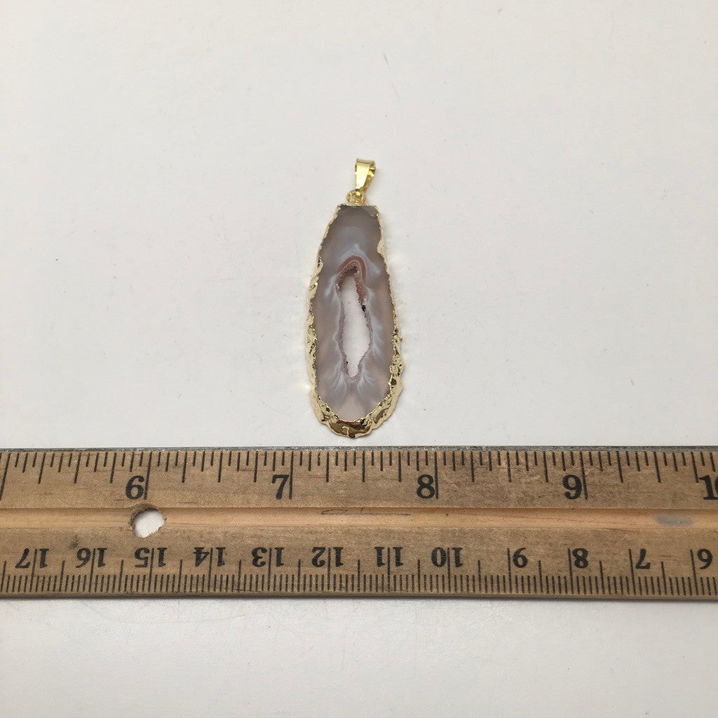 35 Cts Agate Druzy Slice Geode Gold Plated Pendant Handmade from Brazil,Bp840