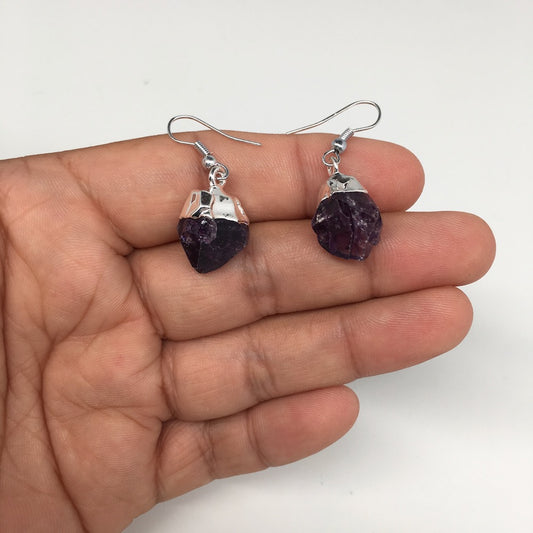 29 cts,1.4"Gorgeous Natural Rough Amethyst Silver Plated Earring @Brazil,BE275 - watangem.com