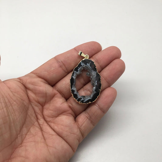 30 Cts Agate Druzy Slice Geode Gold Plated Pendant Handmade from Brazil,Bp842 - watangem.com