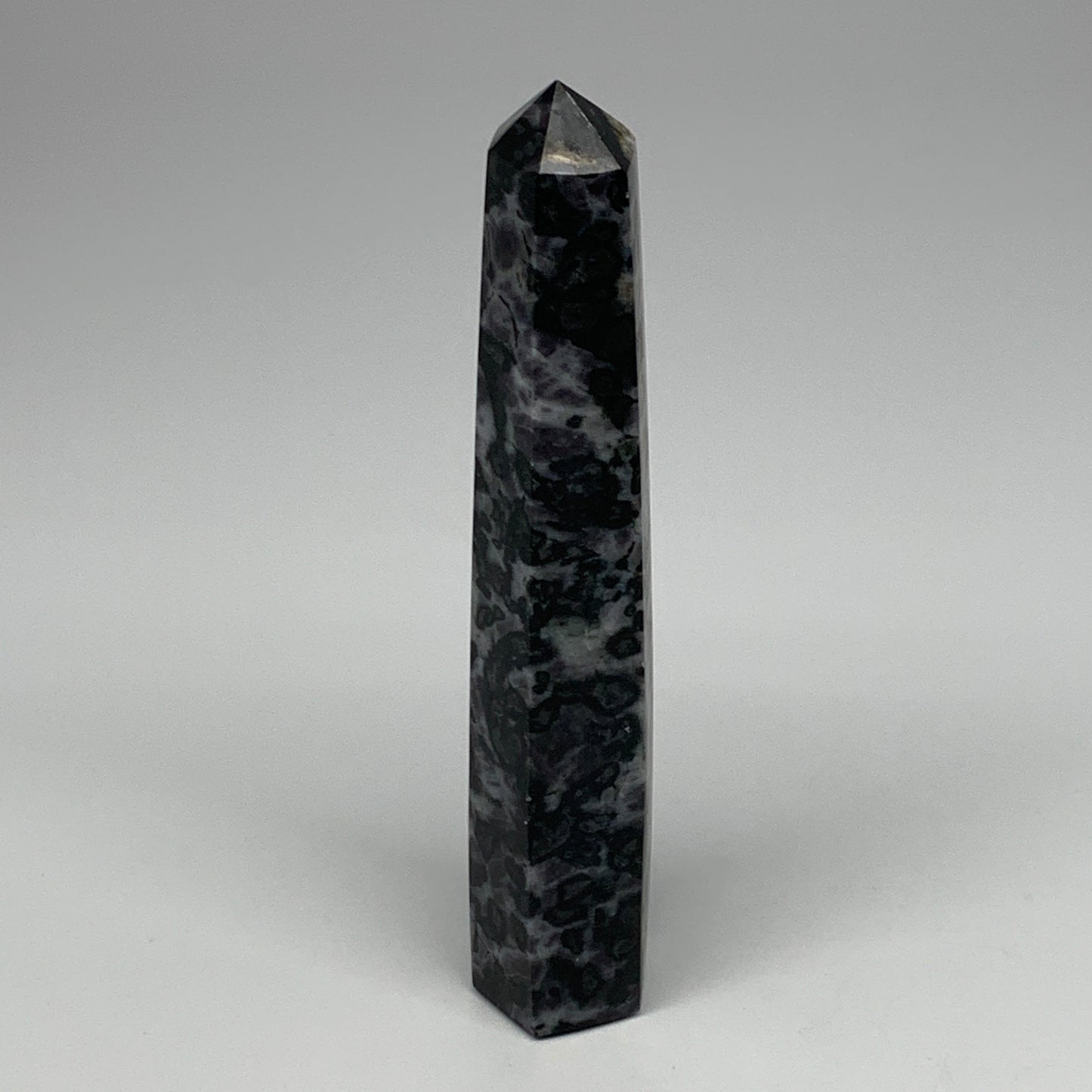 397.8g, 7.3" x 1.5" x 1.4" Indigo Gabro Merlinite Point Tower @Madagascar,B18310