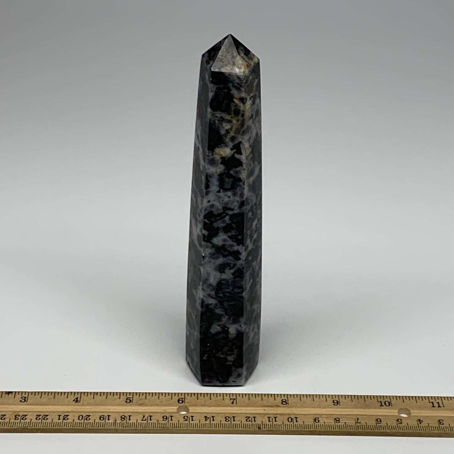 397.8g, 7.3" x 1.5" x 1.4" Indigo Gabro Merlinite Point Tower @Madagascar,B18310