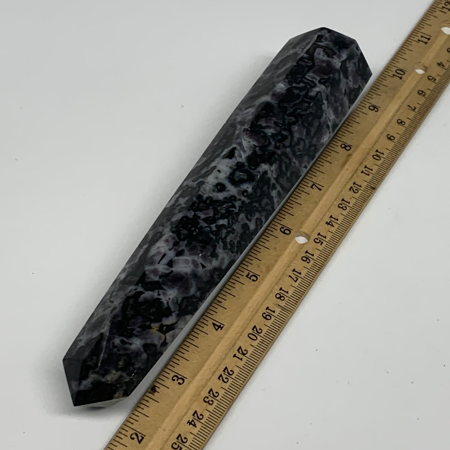 397.8g, 7.3" x 1.5" x 1.4" Indigo Gabro Merlinite Point Tower @Madagascar,B18310
