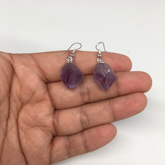 36.5 cts,1.4"Gorgeous Natural Rough Amethyst Silver Plated Earring @Brazil,BE276