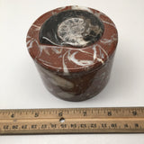 556g, 2.5"x3.4" Round Shape Fossils Ammonite Red Jewelry Box @Morocco, MF1019