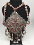 Old Vintage Afghan Tribal Huge Turkmen Marquise Pendant Necklace beaded, TN255