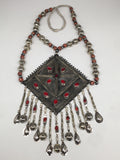 Old Vintage Afghan Tribal Huge Turkmen Marquise Pendant Necklace beaded, TN255