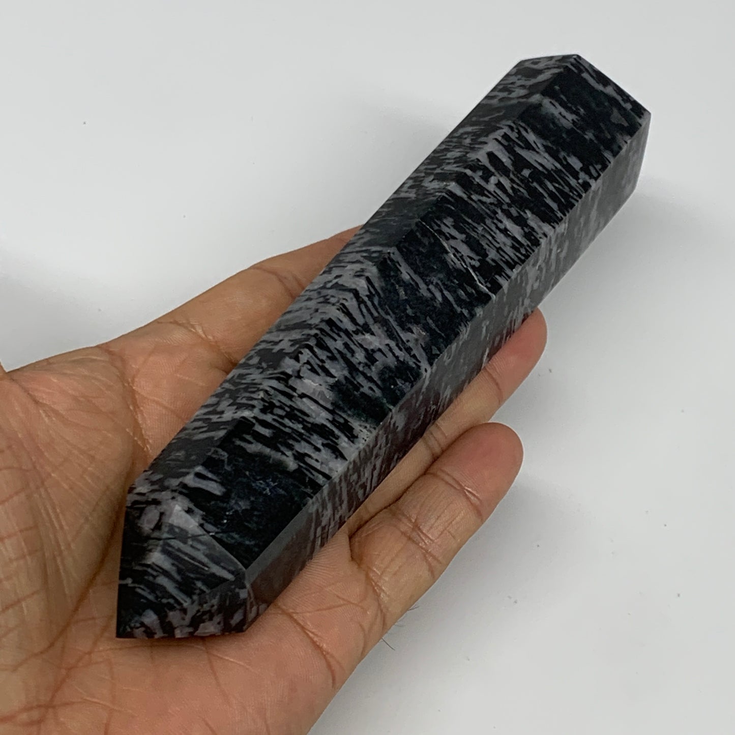 326.8g, 6.4" x 1.5" x 1.3" Indigo Gabro Merlinite Point Tower @Madagascar,B18312