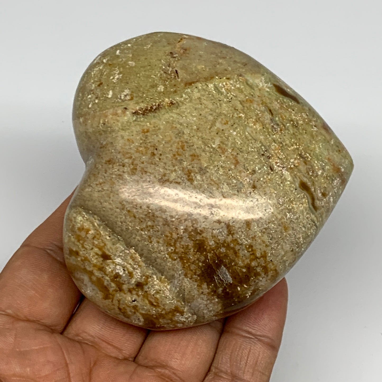 202g,2.7"x3"x1.4", Green Opal Heart Polished Gemstone @Madagascar, B17575